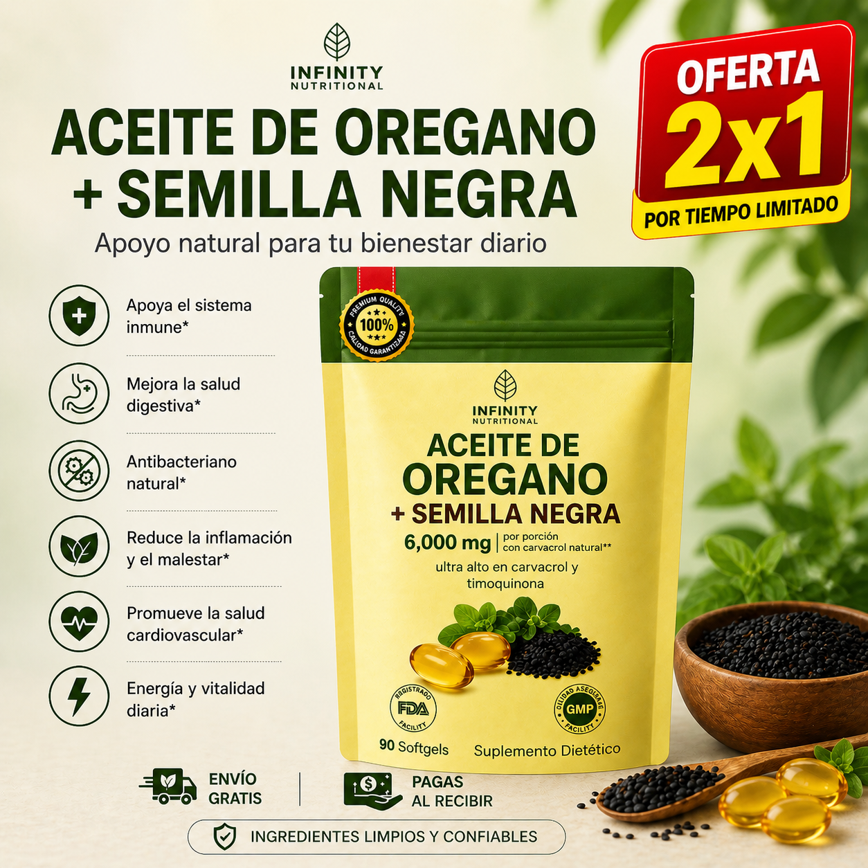 Oferta 2x1 | Aceite de Orégano + Semilla Negra | 90 Capsulas